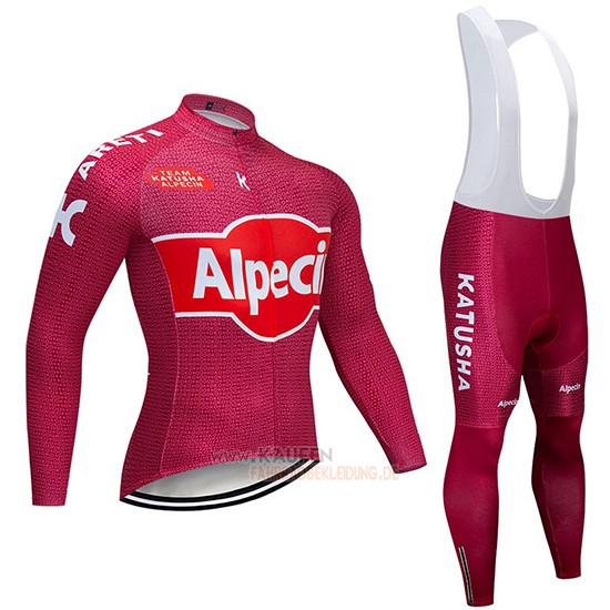 Katusha Alpecin Langarmtrikot 2019 und Lange Tragerhose Rot